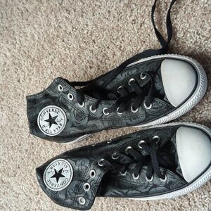 Converse All Star Black with black rose print size 9W/7M never worn